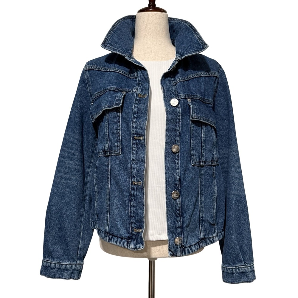 Free People‎ We The Free Jade Denim Jacket Womens Medium Distressed Preppy Boho